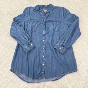 Chico's Shirt 1 Denim Tunic Top Button Down LS Preppy Chambray Capsule Casual